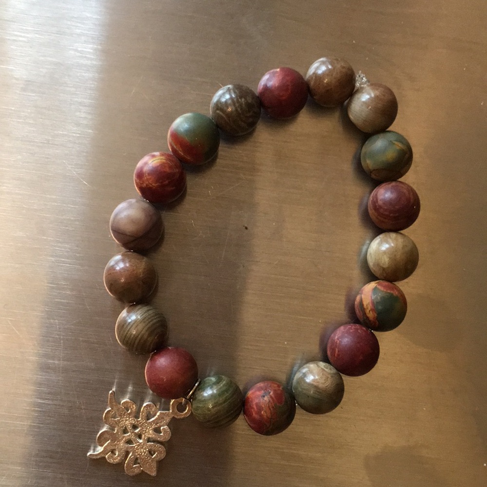 NATURAL 10MM PICASSO BEADS w/ ADINKRA CHARM - Picture 3 of 8